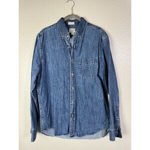 J. Crew Classic Blue Denim Shirt Mens Button Up Long Sleeve Size Medium Cotton